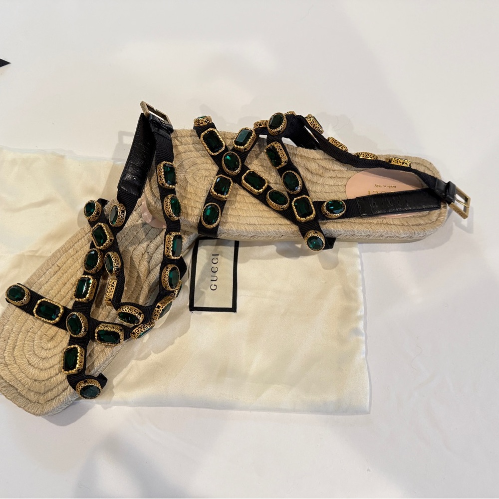 Gucci Women's Black and Tan Embellished Sandals - Picture 2 of 3